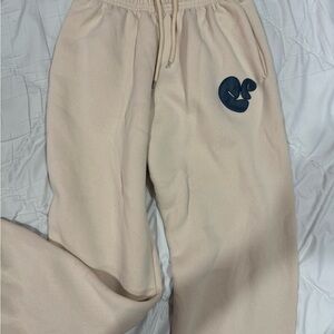 Princess Polly Cream Sweatpants with Navy Logo